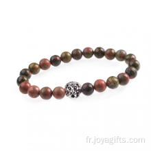 Unakite 8MM Perle Tete De Lion Bracelet